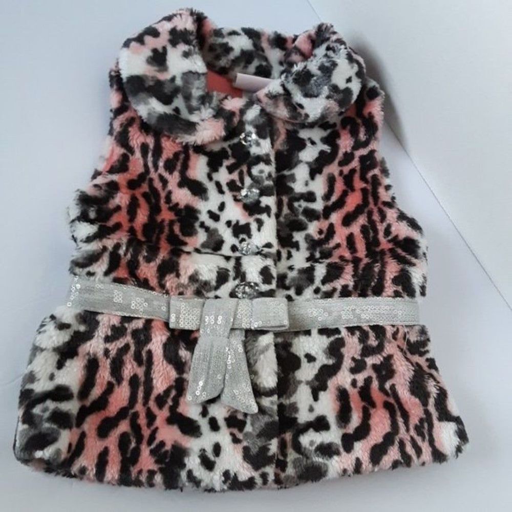 Little Lass Toddler Girl Leopard Faux Fur Pink Black Vest size 3T